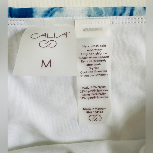 CALIA Tie Dye Blue Hi Rise Moderate Coverage Ruched Sides Bikini Bottom Medium - Picture 6 of 11